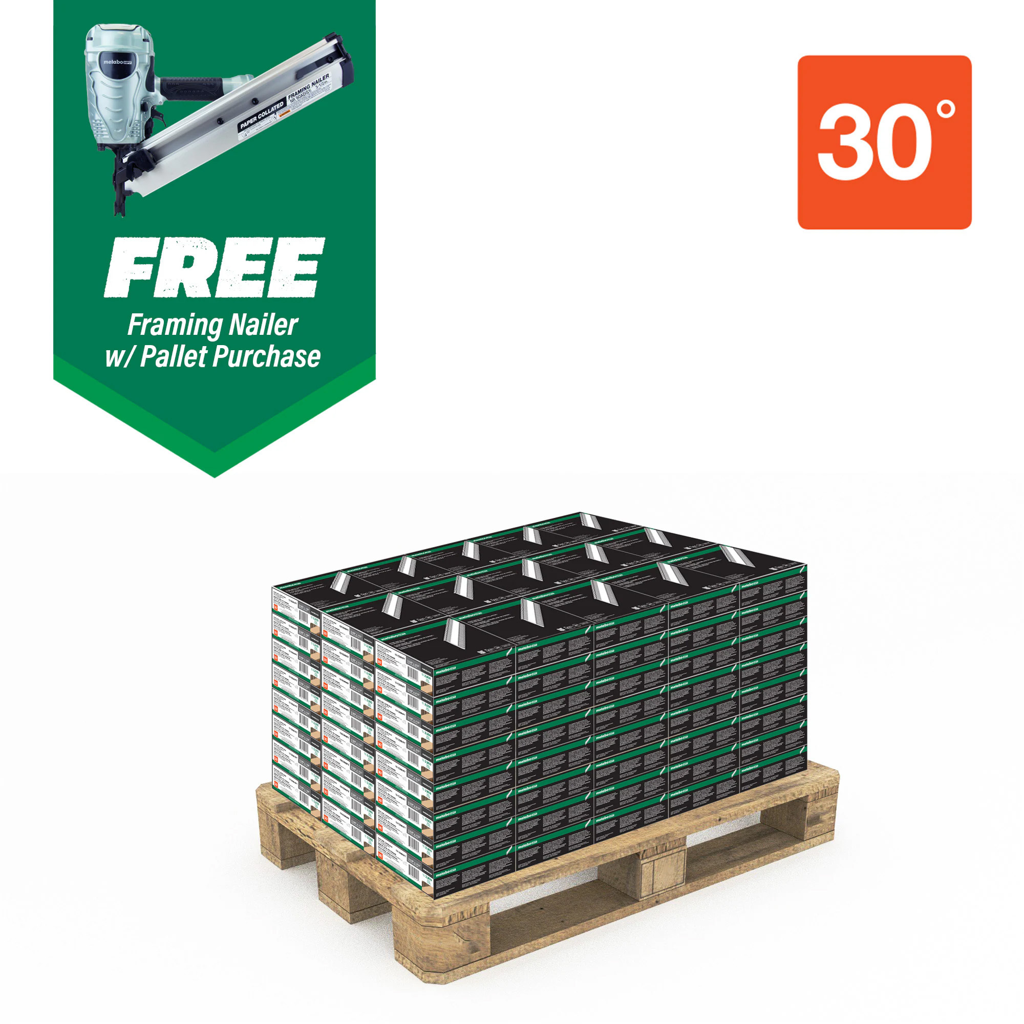 Metabo HPT Framing Nails with Free Pneumatic Framing Nailer — 2 3/8in. x 0.113in., 30°, Ring Shank, Bright, Model# 15103MNR90ADS1M